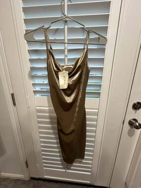 Pinc Metallic Gold Velvet Cowl Neck Bodycon Slip Dress